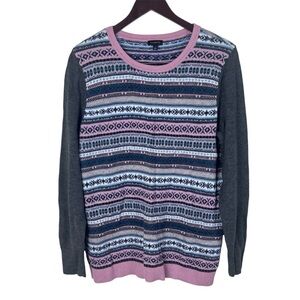 Talbots Fair Isle Lambswool Blend Crew Neck Sweater Multicolored Womens Sz Large
